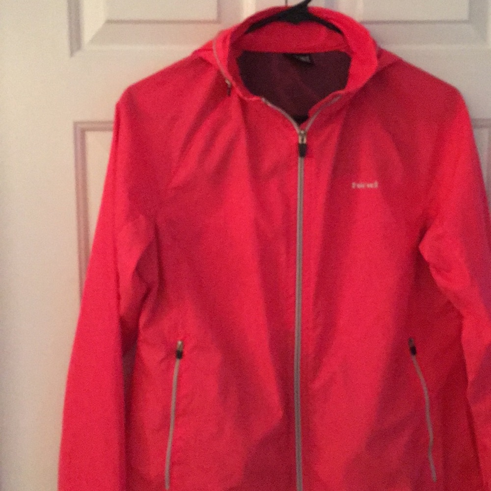 Neon pink rain jacket